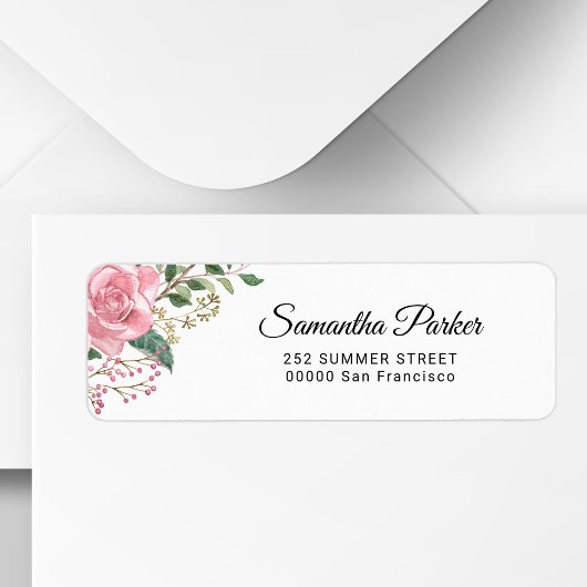 Étiquette Adresse de retour de fleur d'aquarelle rose élégan