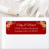 Étiquette Adresse de retour de fleurs orange mariage rouge c (En situation)
