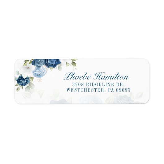 Étiquette Adresse de retour de Floral Dusty Blue Greenery (Devant)