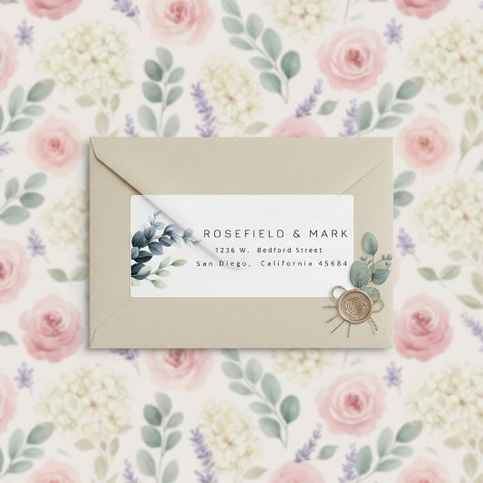 Étiquette Adresse de retour de la branche d'eucalyptus bleu