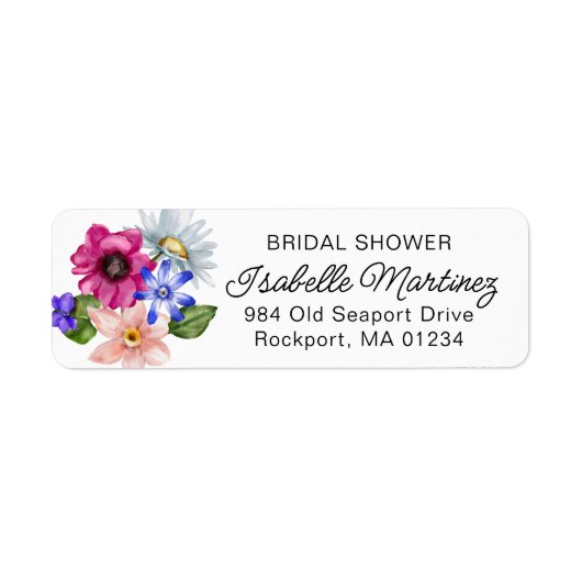 Étiquette Adresse de retour de la douche de mariée Wildflowe (Devant)