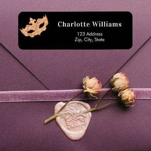 Étiquette Adresse de retour de la fête masquade en or noir