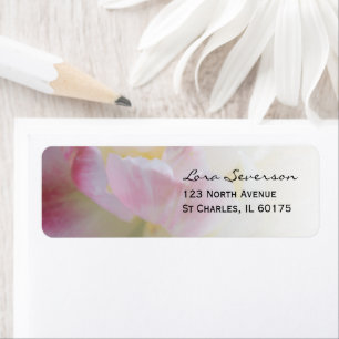 Étiquette Adresse de retour de la fleur de tulipe rose et bl