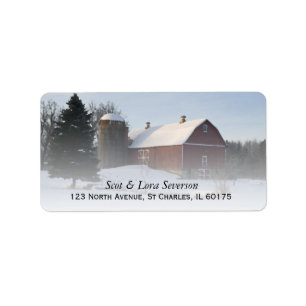 Étiquette Adresse de retour de la grange rouge couverte de n