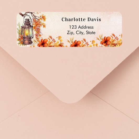 Étiquette Adresse de retour de lanterne florale orange d'aut