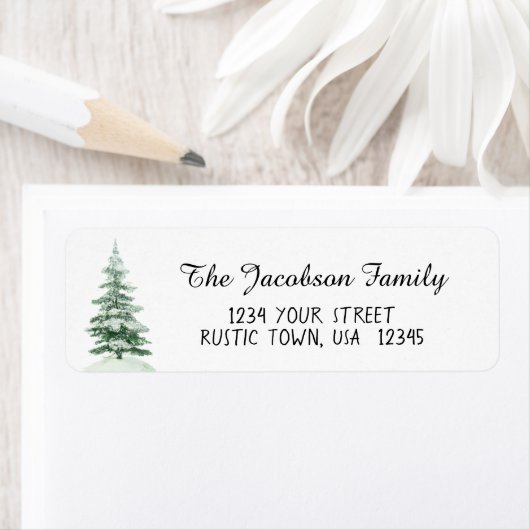 Étiquette Adresse de retour de l'arbre de pin d'aquarelle si (En situation)