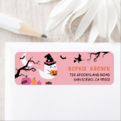 Étiquette Adresse de retour de l'Halloween rose Fantôme mign (En situation)