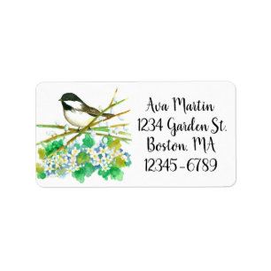 Étiquette Adresse de retour de l'oiseau de chickadee noir pl