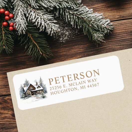 Étiquette Adresse de retour de maison de Noël festive