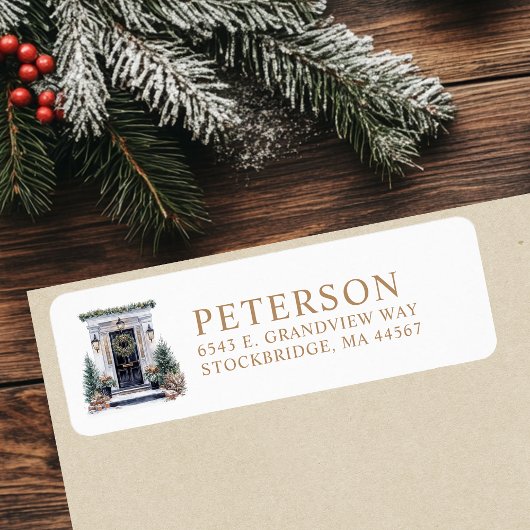 Étiquette Adresse de retour de maison de Noël festive