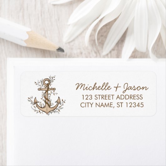 Étiquette Adresse de retour de mariage à l'ancre nautique te (En situation)