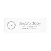 Étiquette Adresse de retour de mariage à monogramme vert oli (Devant)
