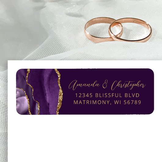 Étiquette Adresse de retour de mariage Agate Violet Prune