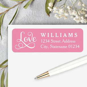 Étiquette Adresse de retour de mariage au script rose amour