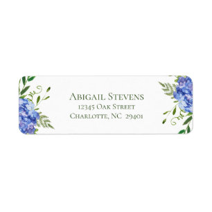 Étiquette Adresse de Retour de Mariage aux Hortensias Bleus