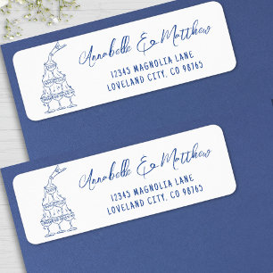 Étiquette Adresse de Retour de Mariage Bleue Dessinée à la M