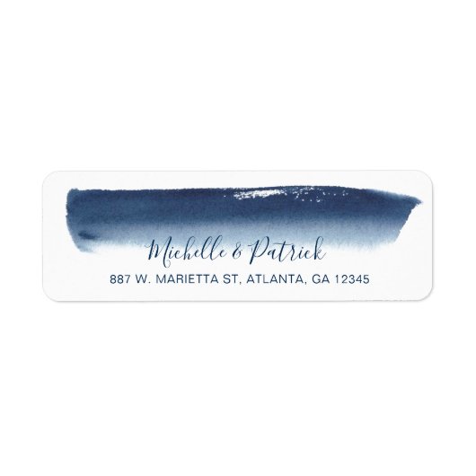 Étiquette Adresse de retour de mariage Creative Navy Brushst (Devant)