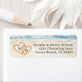 Étiquette Adresse de retour de mariage de plage avec le coeu (En situation)