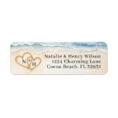 Étiquette Adresse de retour de mariage de plage avec le coeu (Devant)