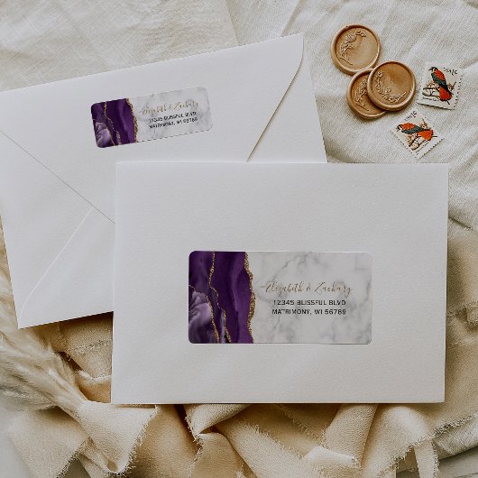 Étiquette Adresse de retour de mariage en marbre d'agate d'o