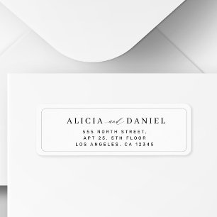 Étiquette Adresse de retour de mariage encadrée par une typo