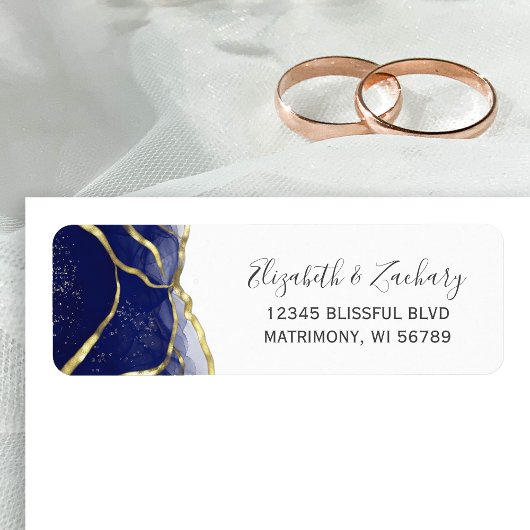 Étiquette Adresse de Retour de Mariage Encre Or Bleu Marine