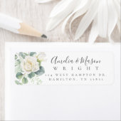 Étiquette Adresse de Retour de Mariage Eucalyptus Rose Blanc (En situation)