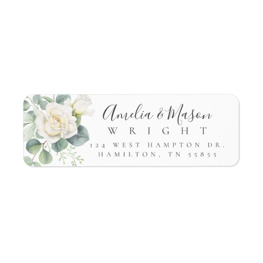 Étiquette Adresse de Retour de Mariage Eucalyptus Rose Blanc (Devant)