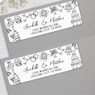 Étiquette Adresse de Retour de Mariage Fantaisiste Dessinée 
