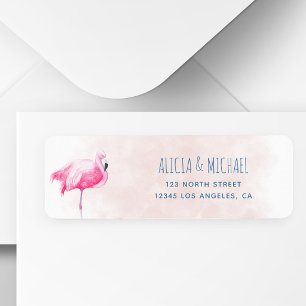 Étiquette Adresse de retour de mariage flamant rose tropical