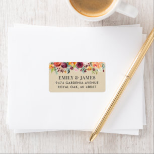 Étiquette Adresse de retour de mariage floral automnal rusti
