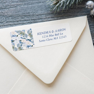 Étiquette Adresse de Retour de Mariage Floral Hiver Bleu