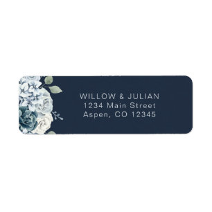 Étiquette Adresse de retour de mariage florale bleu marine m