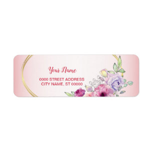 Étiquette Adresse de retour de mariage géométrique or floral