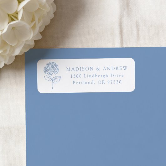 Étiquette Adresse de Retour de Mariage Hydrangea Bleu Classi