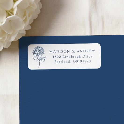 Étiquette Adresse de Retour de Mariage Hydrangea Navy Classi