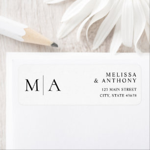 Étiquette Adresse de retour de mariage moderne noir et blanc