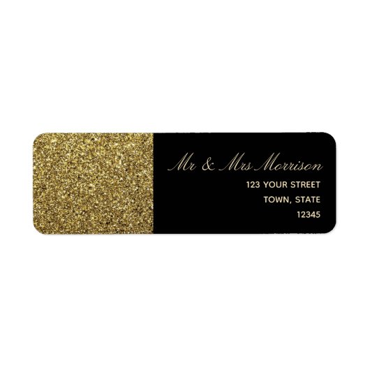 Étiquette Adresse de retour de mariage or et noir (Devant)