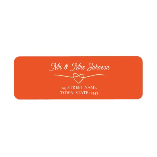 Étiquette Adresse de retour de mariage orange (Devant)