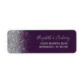 Étiquette Adresse de Retour de Mariage Pailletée Violet Fonc (Devant)
