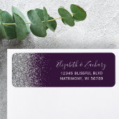 Étiquette Adresse de Retour de Mariage Pailletée Violet Fonc