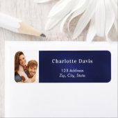 Étiquette Adresse de retour de mariage photo bleu marine  (En situation)