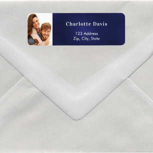 Étiquette Adresse de retour de mariage photo bleu marine 