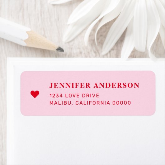 Étiquette Adresse de retour de mariage rétro rouge et rose (En situation)