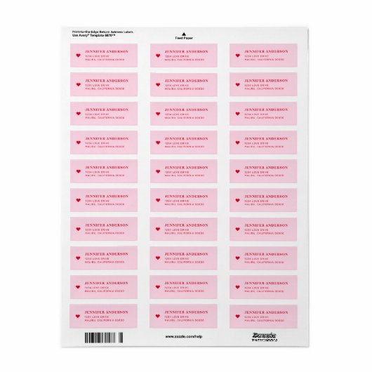 Étiquette Adresse de retour de mariage rétro rouge et rose (Feuille entière)