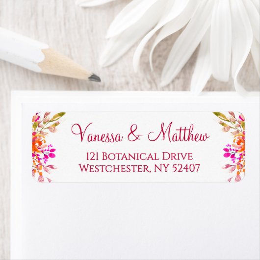 Étiquette Adresse de Retour de Mariage Rose et Orange Botani (En situation)