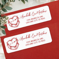 Adresse de Retour de Mariage Rouge Dessinée à la M