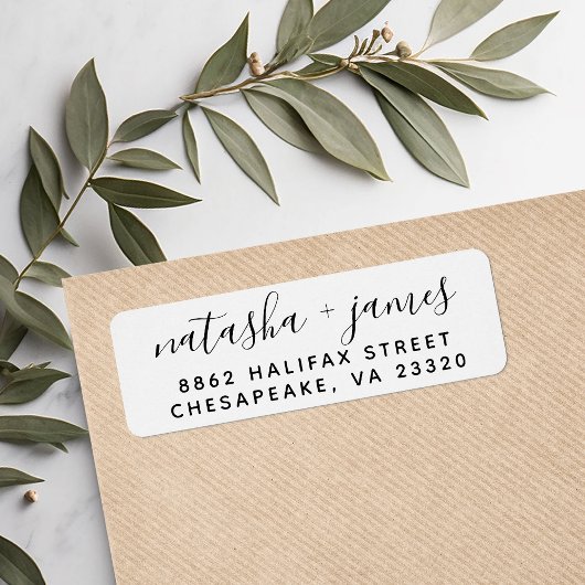 Étiquette Adresse de Retour de Mariage Script Noir et Blanc