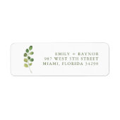 Étiquette Adresse de Retour de Mariage Simple avec Verdure E (Devant)