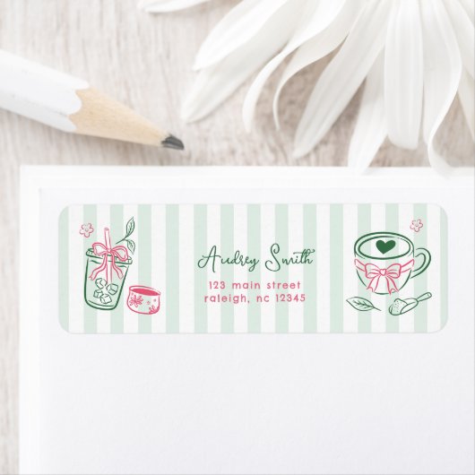 Étiquette Adresse de Retour de Mariage Thème Matcha Parfaite (En situation)